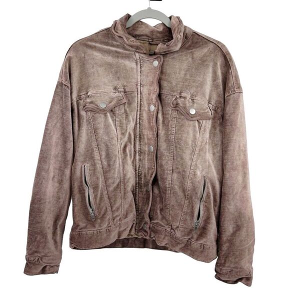 Free People Velvet Trucker Zip Up Snap Button Jacket Mauve XS/S - Picture 4 of 16
